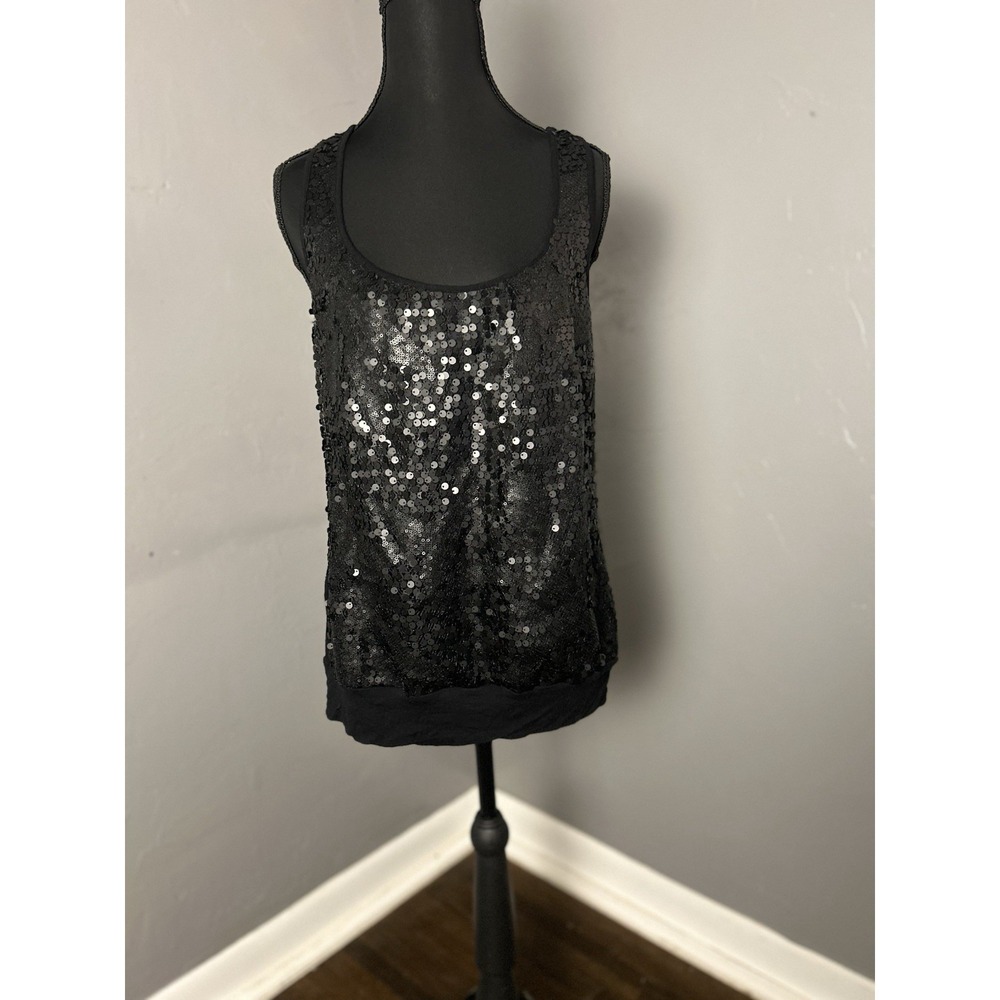 Vintage Tank Top Y2K Black Sequin Size L.‎ Fairy Goth Grunge, holiday, sparkle